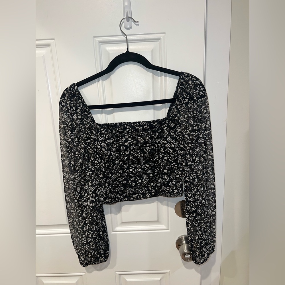 Floral Black and White Women's Top